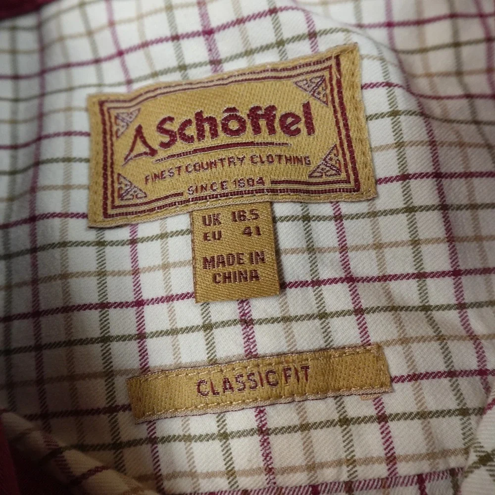 Schoffel Shirt Mens XL Beige Red Tattersall Check Classic Fit Button Up Casual